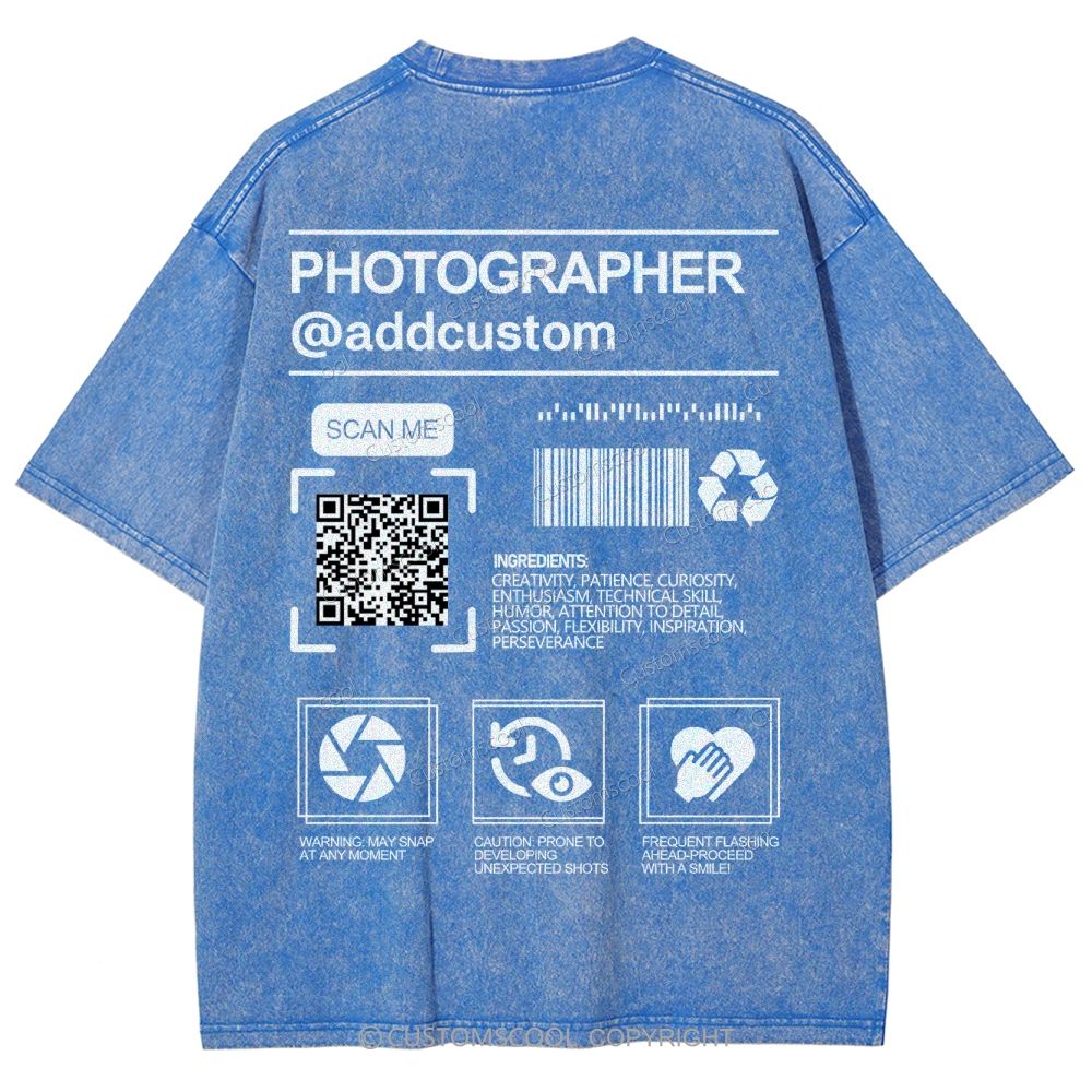 Photographer Addcustom QR Code Name Unisex Fit Washed T-Shirt Customscool