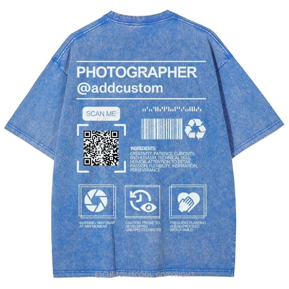 Photographer Addcustom QR Code Name Unisex Fit Washed T-Shirt Customscool