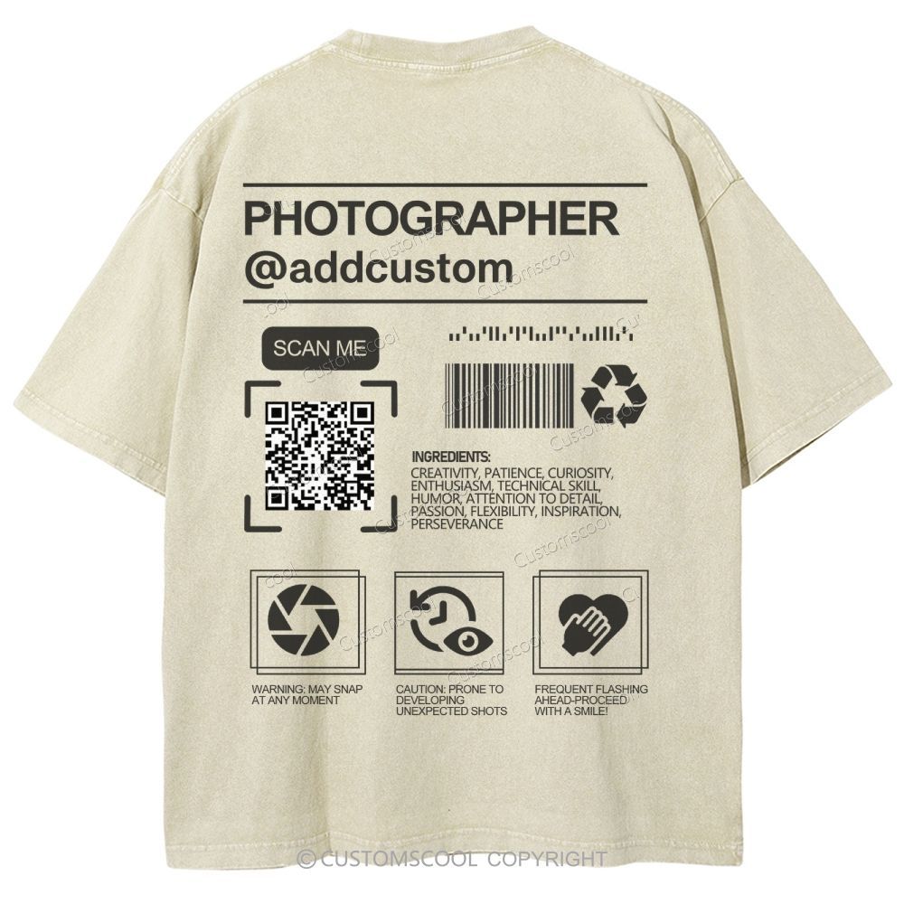Photographer Addcustom QR Code Name Unisex Fit Washed T-Shirt Customscool