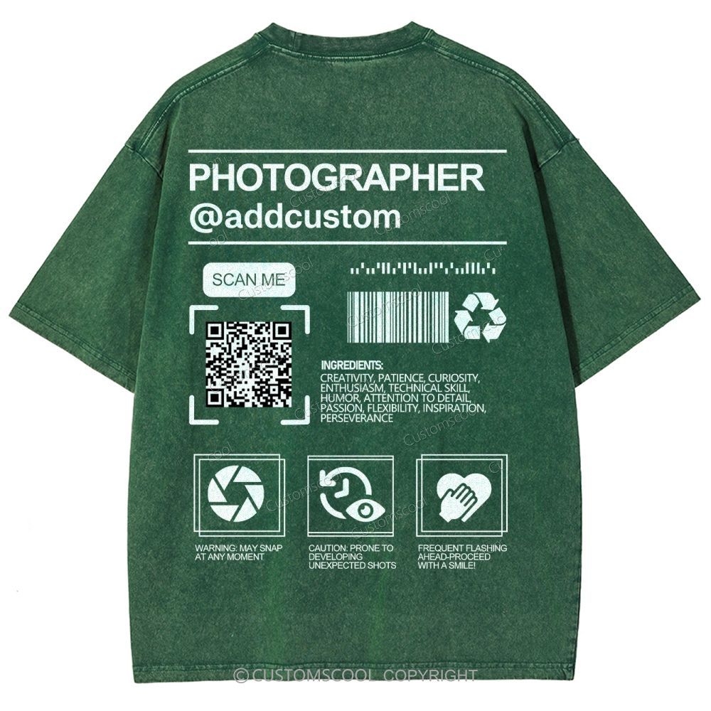 Photographer Addcustom QR Code Name Unisex Fit Washed T-Shirt Customscool