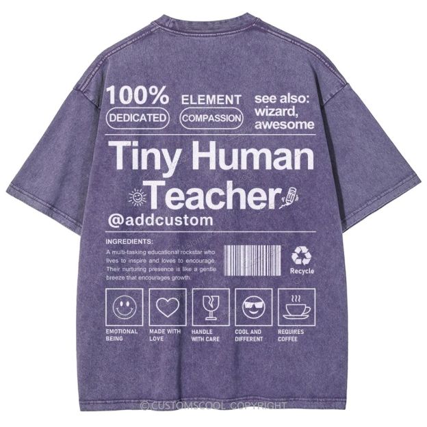 Tiny Human Teacher Addcustom Unisex Fit Washed T-Shirt
