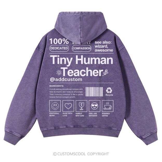 Tiny Human Teacher Addcustom Casual Washed Hoodie