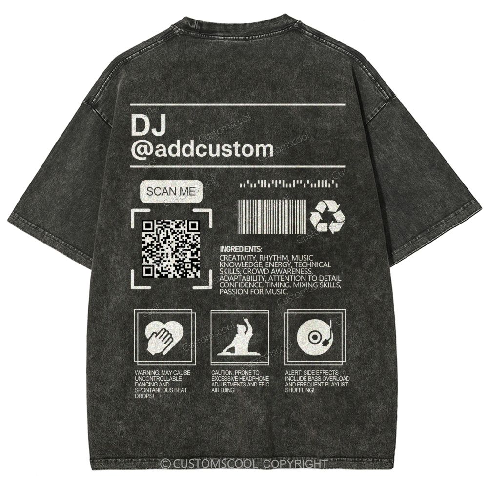 DJ Addcustom QR Code Name Unisex Fit Washed T-Shirt Customscool