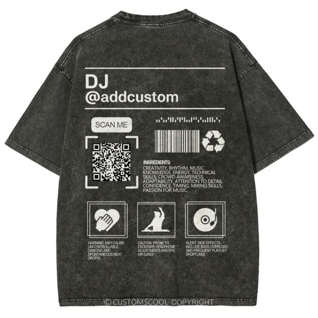 DJ Addcustom QR Code Name Unisex Fit Washed T-Shirt Customscool