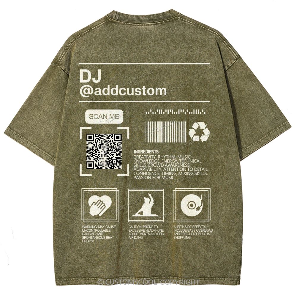 DJ Addcustom QR Code Name Unisex Fit Washed T-Shirt Customscool