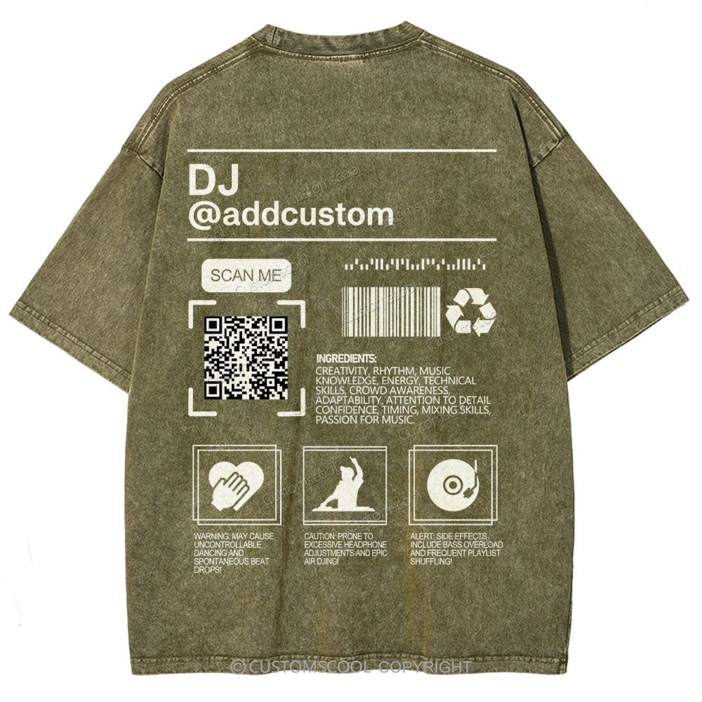 DJ Addcustom QR Code Name Unisex Fit Washed T-Shirt Customscool