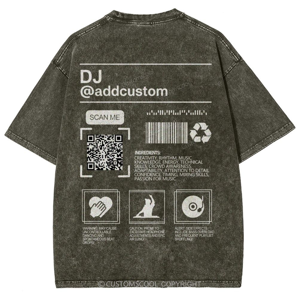 DJ Addcustom QR Code Name Unisex Fit Washed T-Shirt Customscool