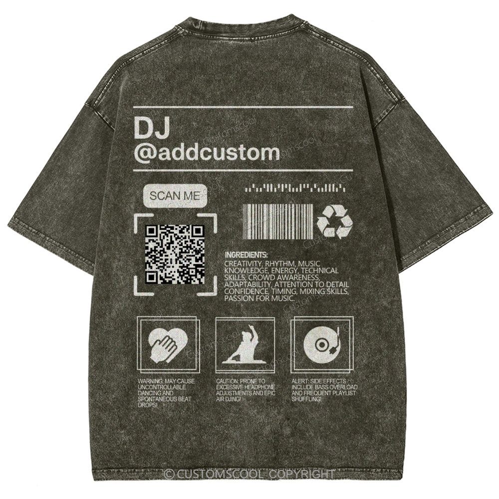 DJ Addcustom QR Code Name Unisex Fit Washed T-Shirt Customscool