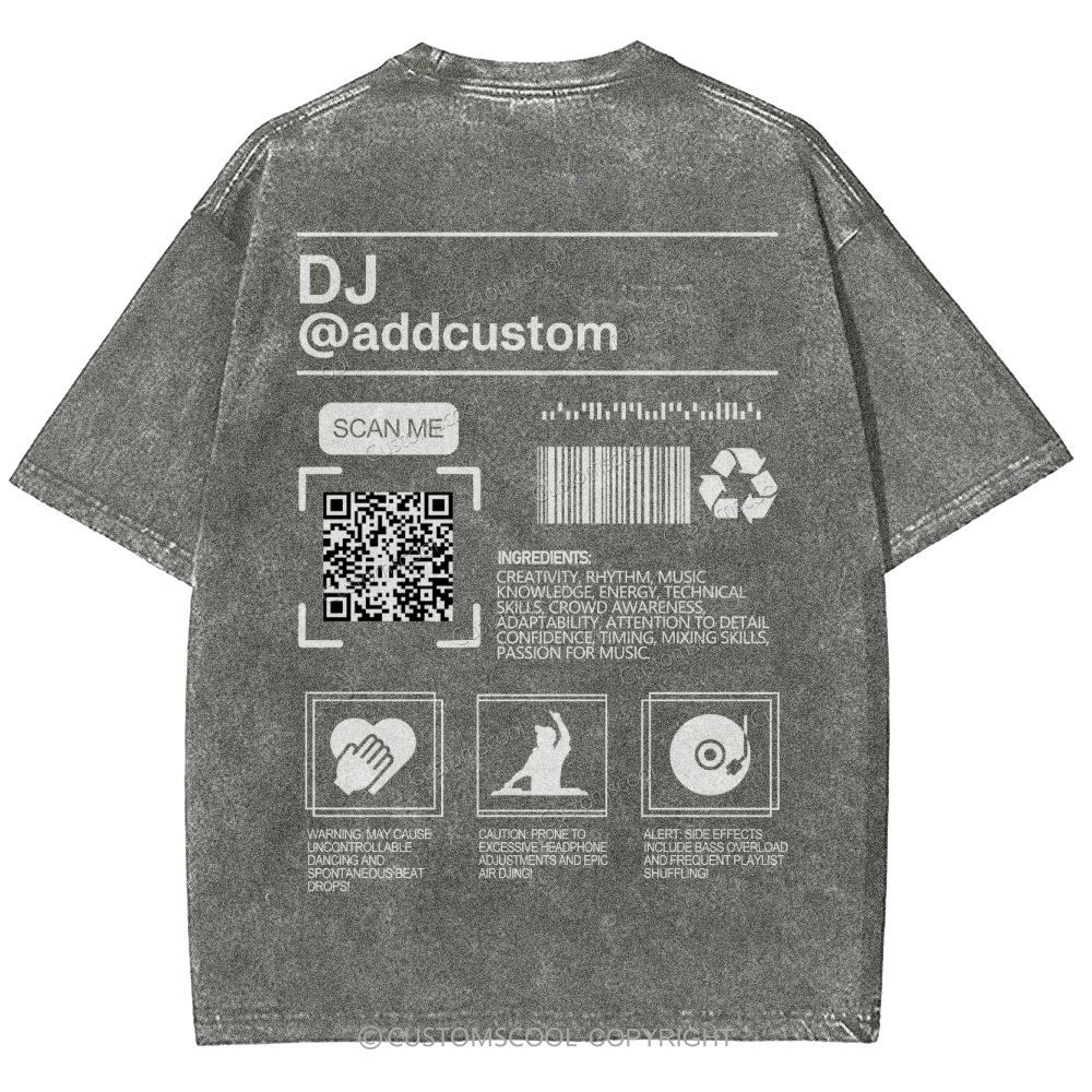 DJ Addcustom QR Code Name Unisex Fit Washed T-Shirt Customscool