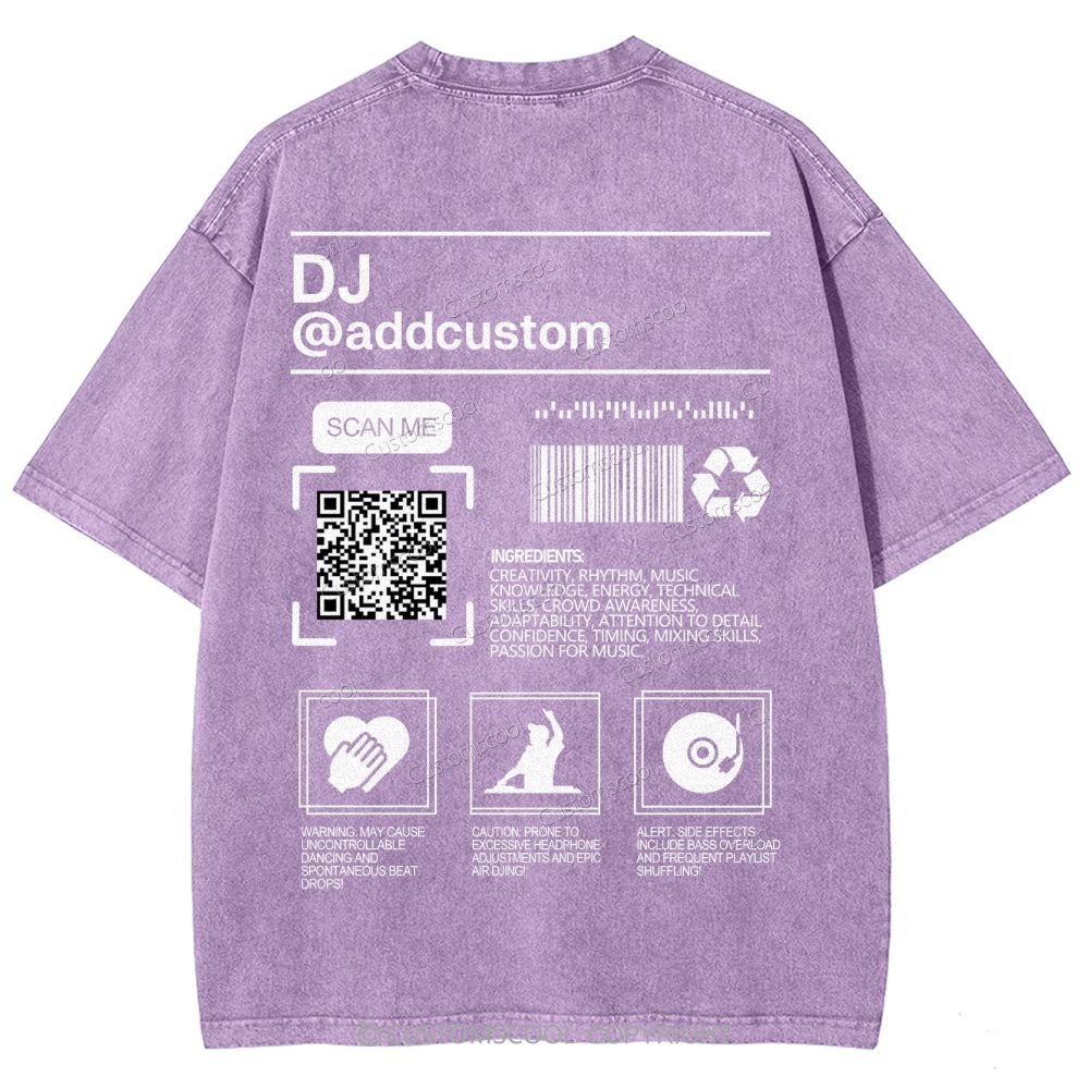 DJ Addcustom QR Code Name Unisex Fit Washed T-Shirt Customscool