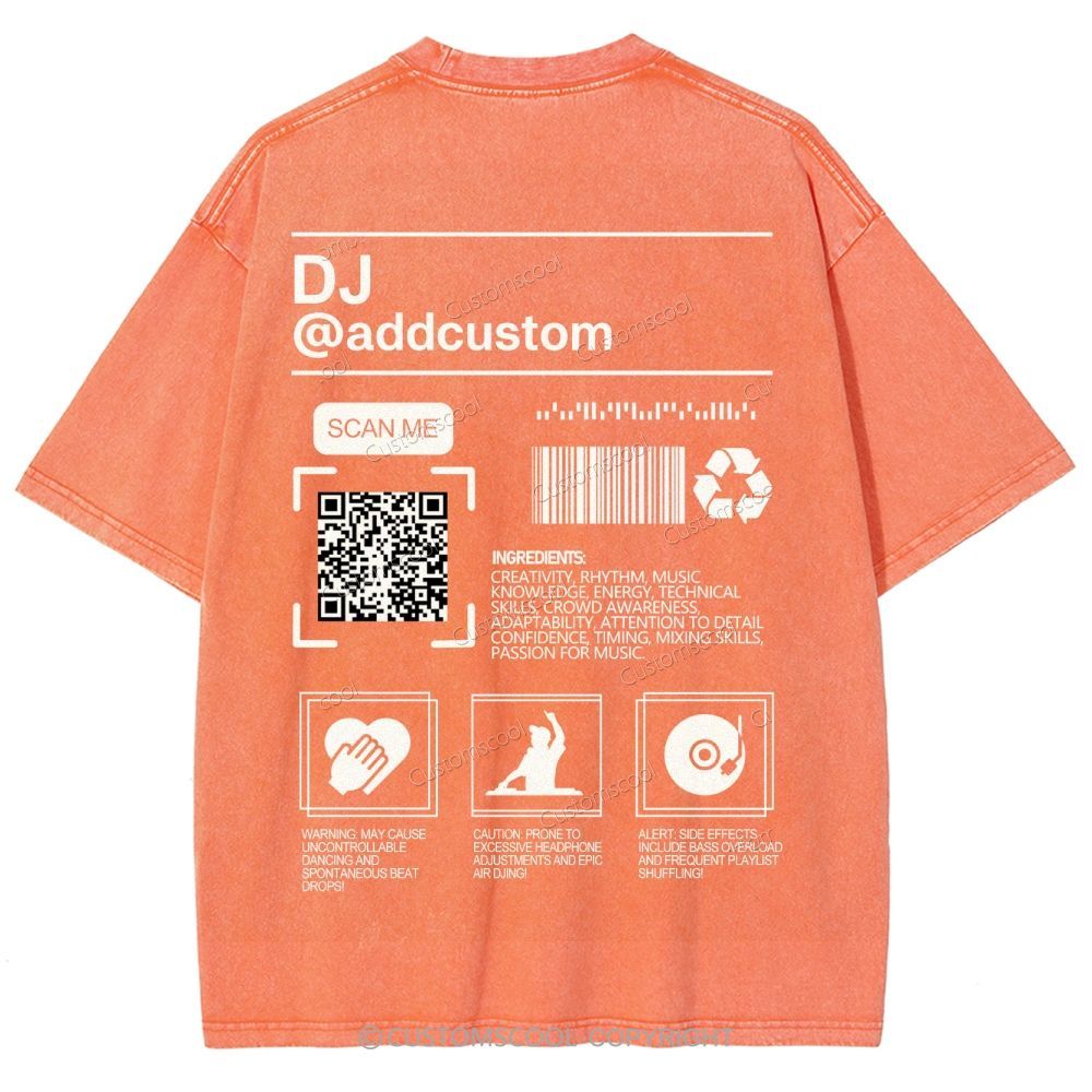 DJ Addcustom QR Code Name Unisex Fit Washed T-Shirt Customscool