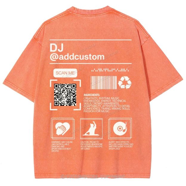 DJ Addcustom QR Code Name Unisex Fit Washed T-Shirt Customscool