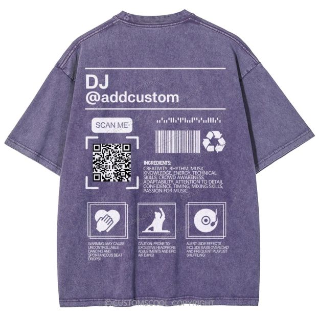 DJ Addcustom QR Code Name Unisex Fit Washed T-Shirt Customscool