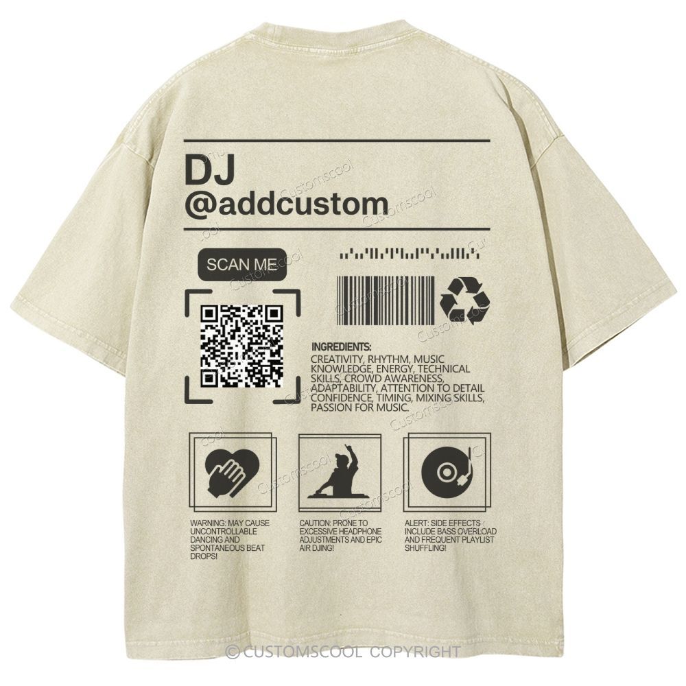 DJ Addcustom QR Code Name Unisex Fit Washed T-Shirt Customscool
