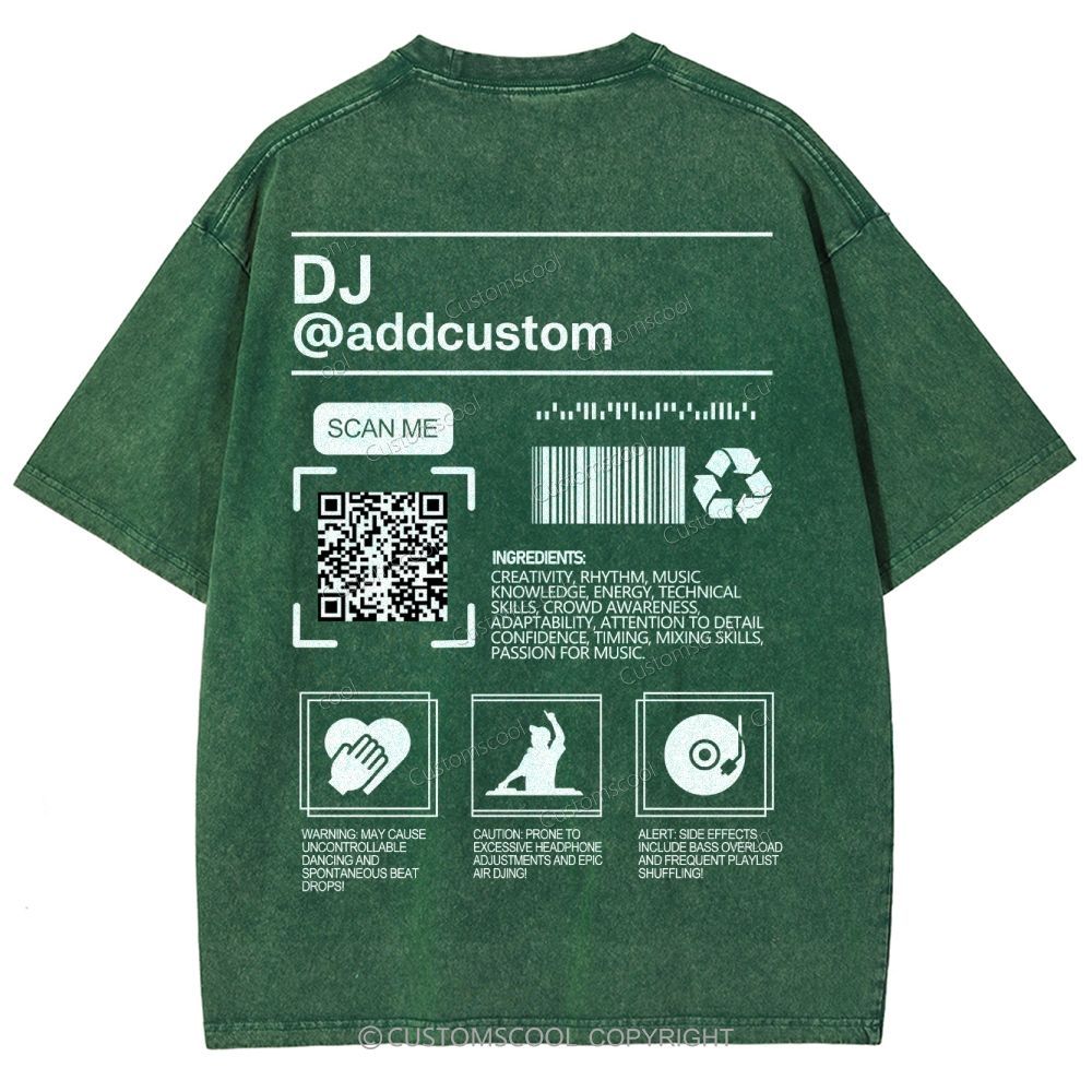 DJ Addcustom QR Code Name Unisex Fit Washed T-Shirt Customscool