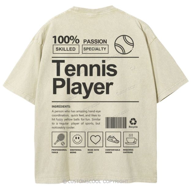Tennis Player Unisex Fit Washed T-Shirt Customscool