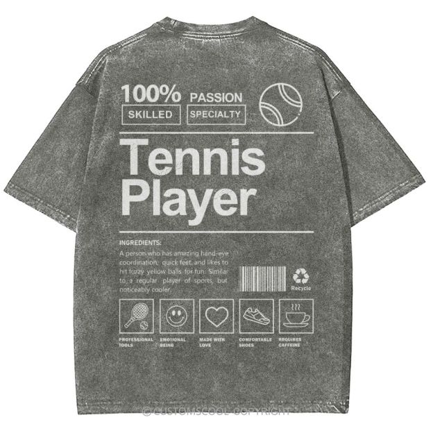 Tennis Player Unisex Fit Washed T-Shirt Customscool