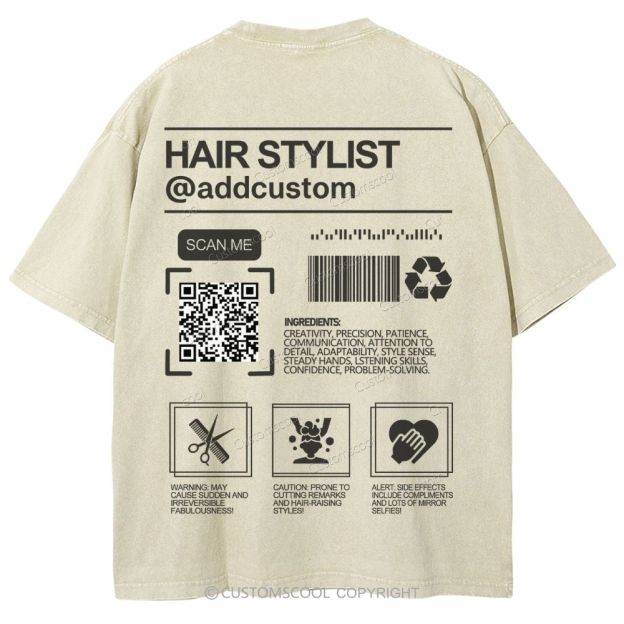 Hair Stylist Addcustom QR Code Name Unisex Fit Washed T-Shirt Customscool