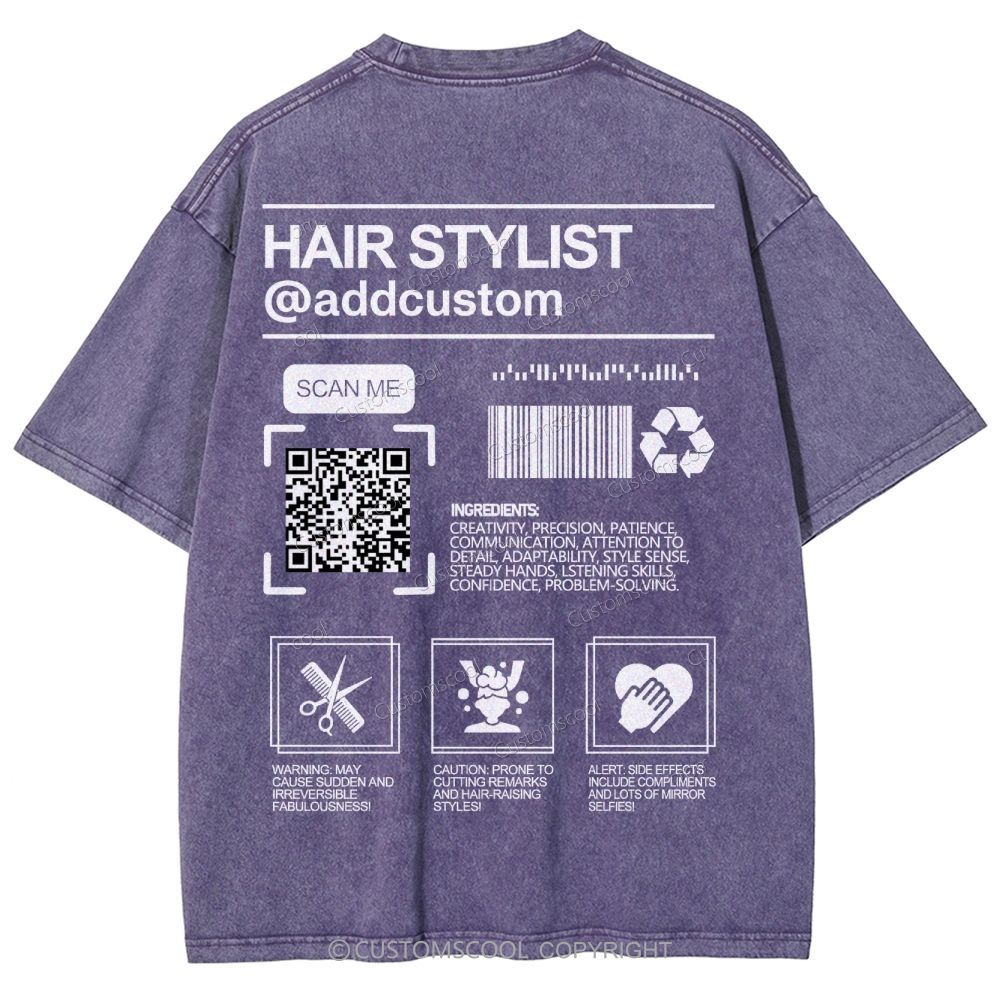 Hair Stylist Addcustom QR Code Name Unisex Fit Washed T-Shirt Customscool