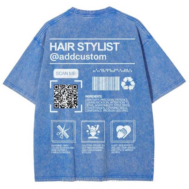 Hair Stylist Addcustom QR Code Name Unisex Fit Washed T-Shirt Customscool