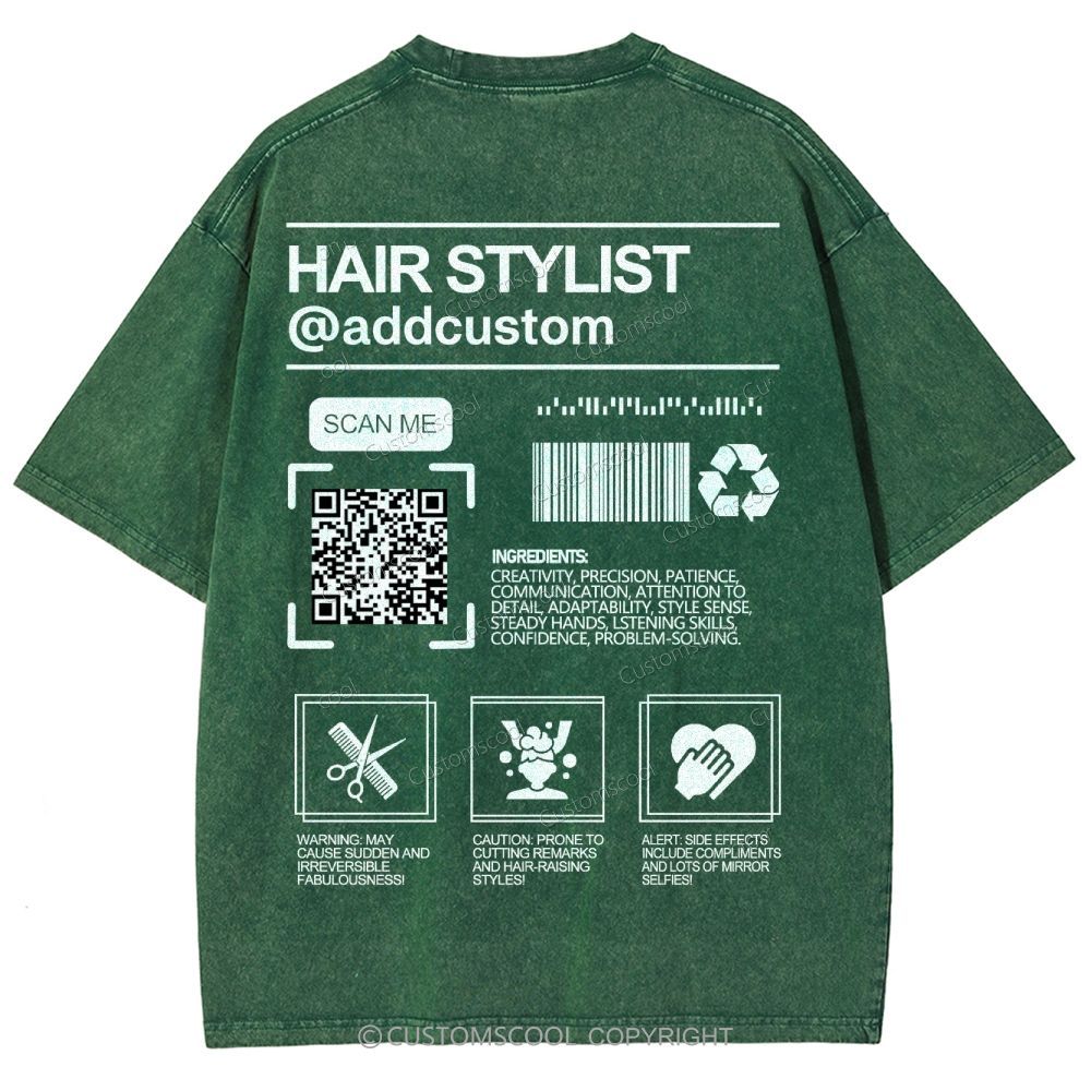 Hair Stylist Addcustom QR Code Name Unisex Fit Washed T-Shirt Customscool