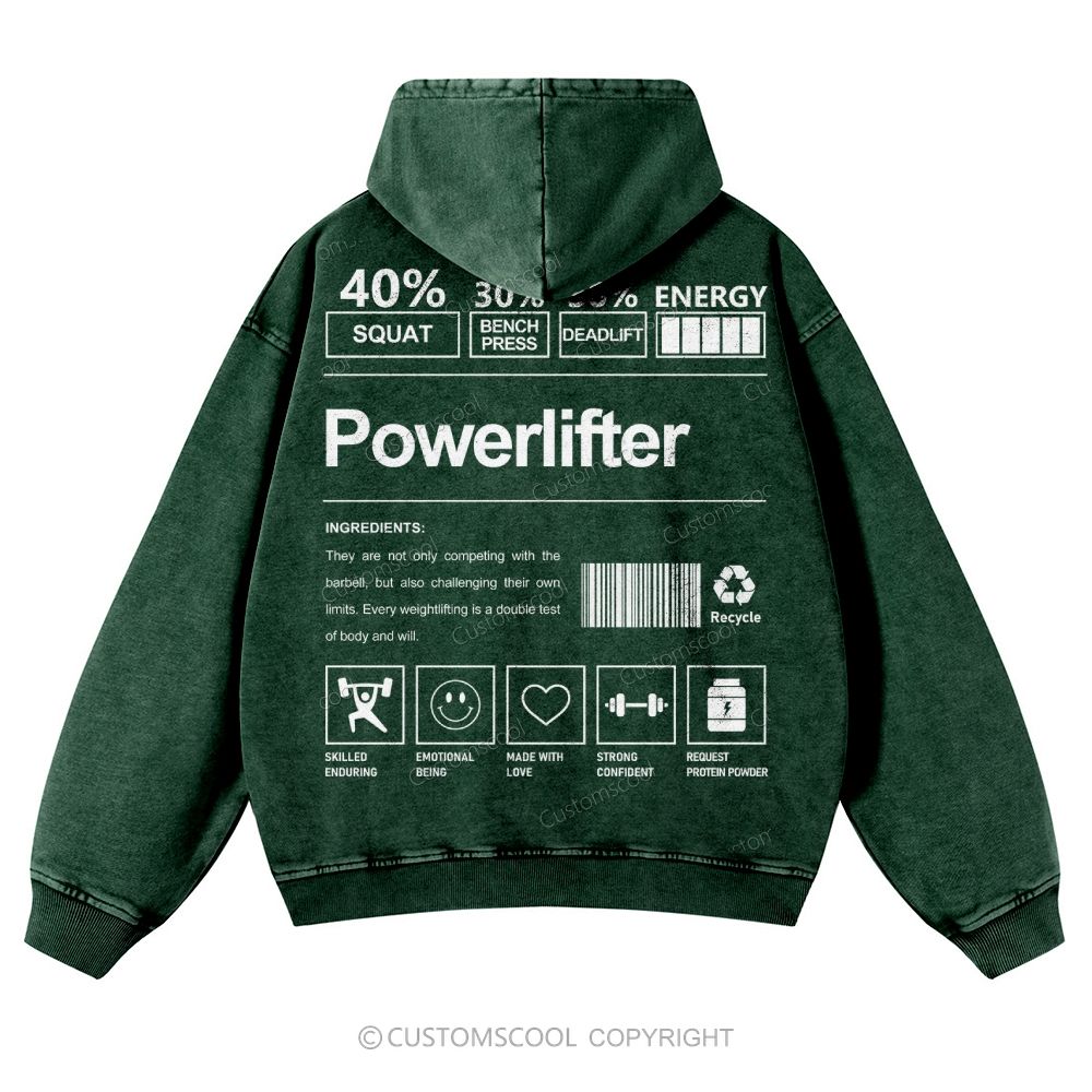 Powerlifter Casual Washed Hoodie Customscool