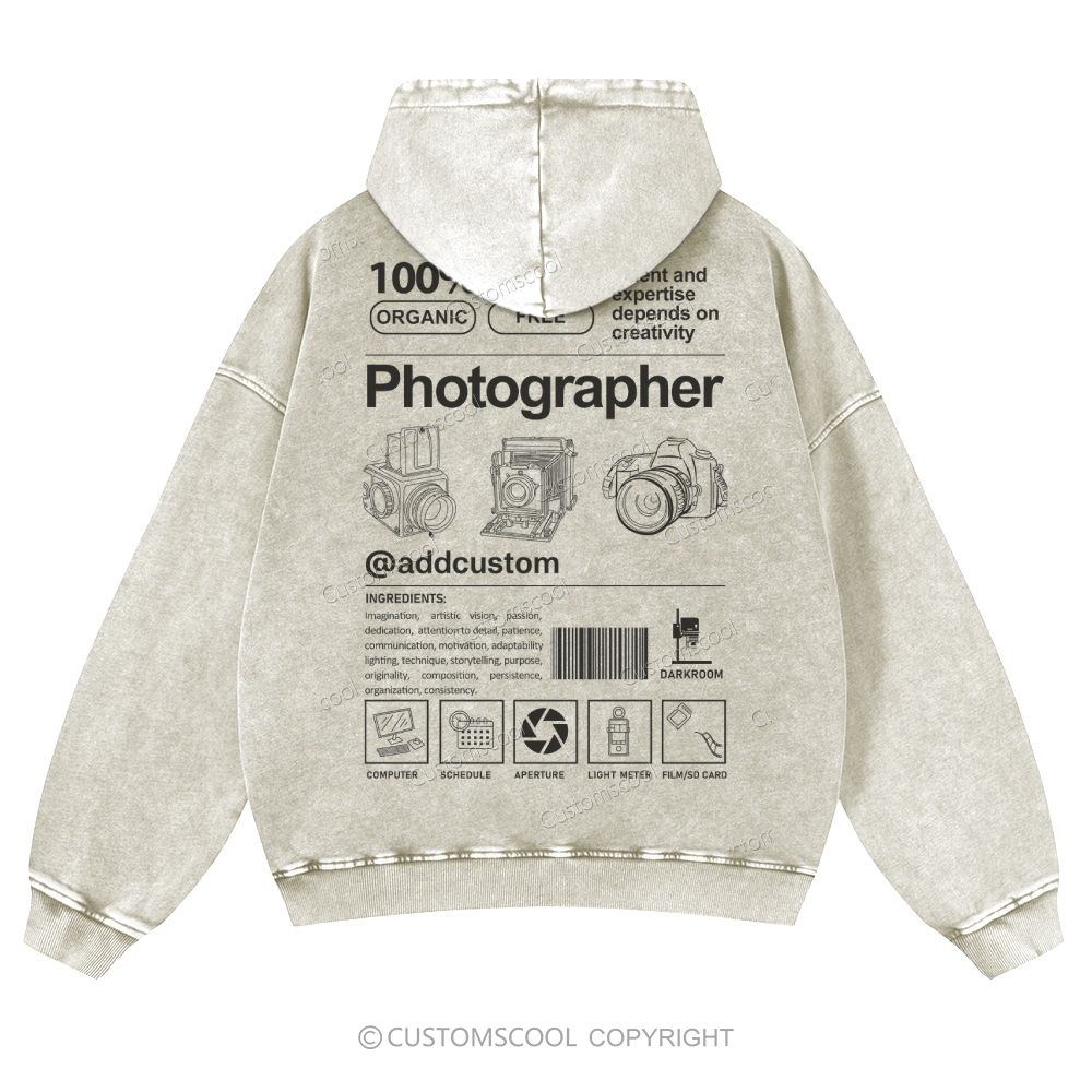 Photographer Addcustom Casual Washed Hoodie Customscool