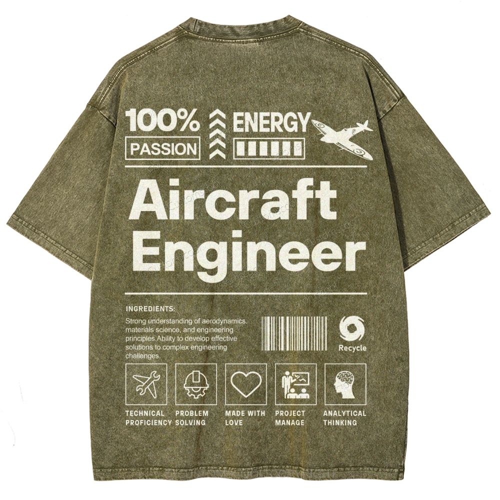 Aircraft Engineer Unisex Fit Washed T-Shirt Customscool