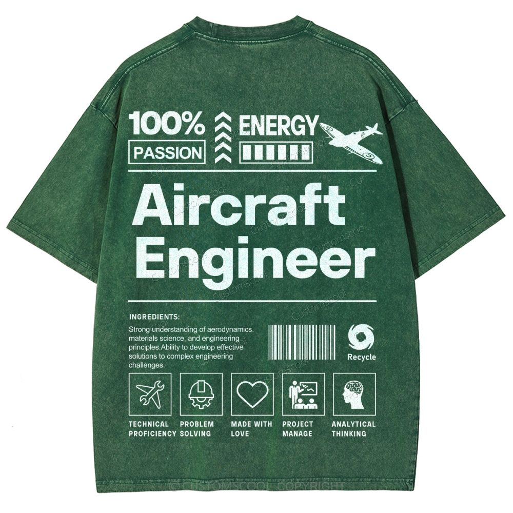 Aircraft Engineer Unisex Fit Washed T-Shirt Customscool
