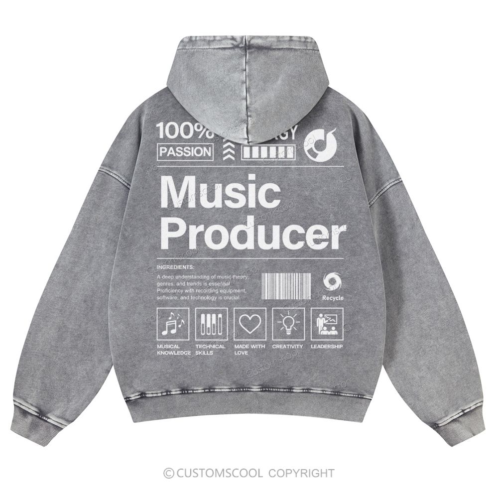 Music Producer Casual Washed Hoodie Customscool