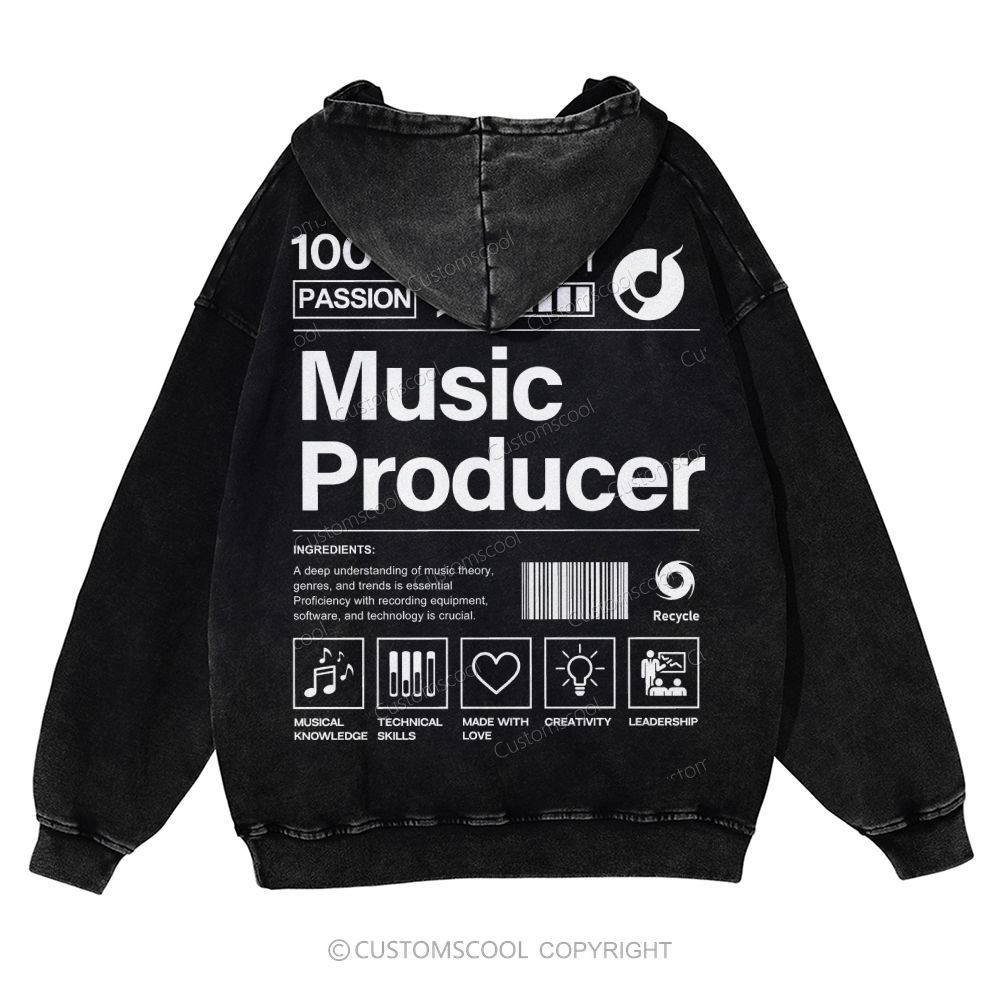 Music Producer Casual Washed Hoodie Customscool