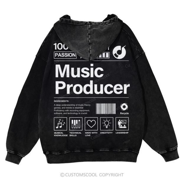Music Producer Casual Washed Hoodie Customscool