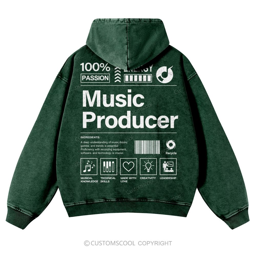 Music Producer Casual Washed Hoodie Customscool
