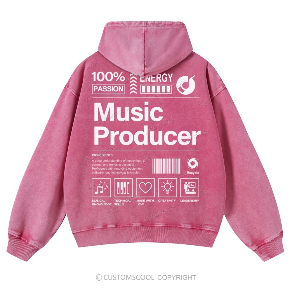 Music Producer Casual Washed Hoodie Customscool
