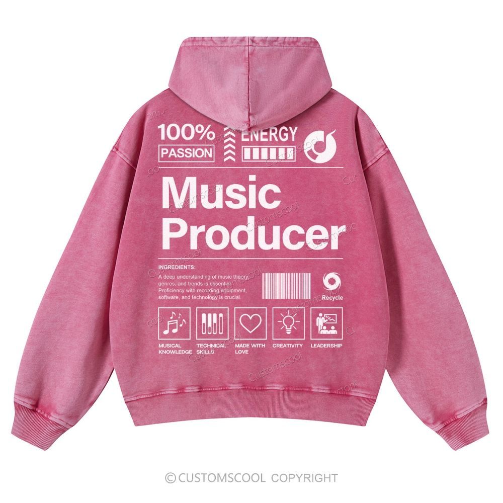 Music Producer Casual Washed Hoodie Customscool
