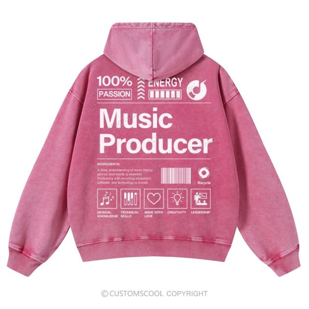 Music Producer Casual Washed Hoodie Customscool