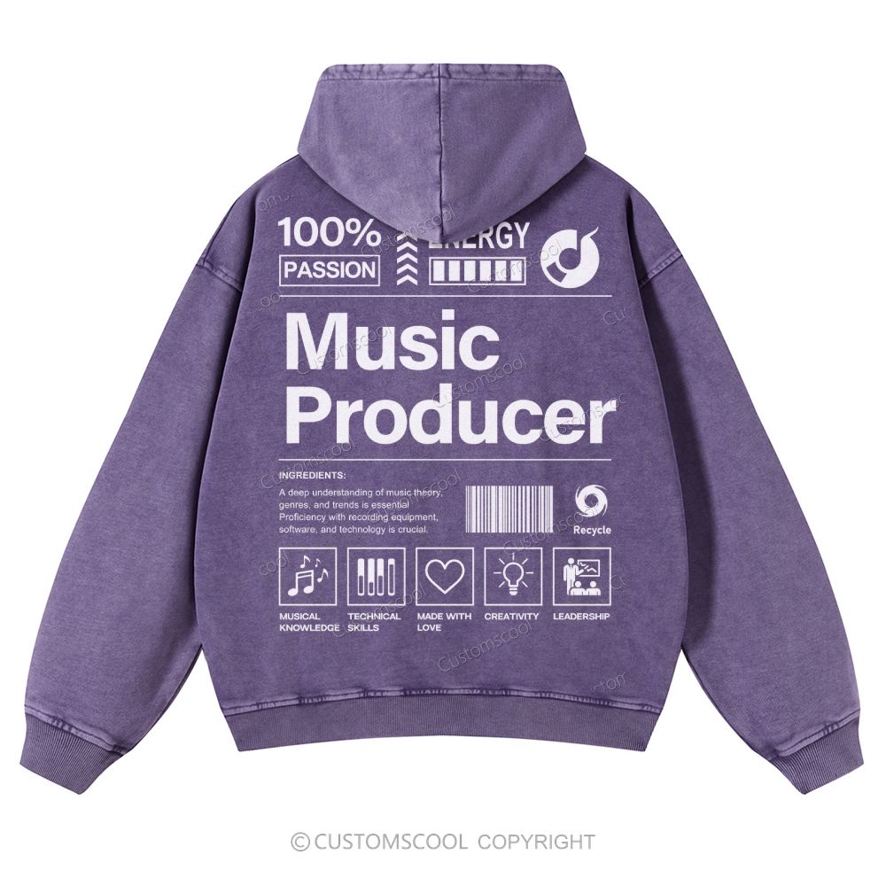 Music Producer Casual Washed Hoodie Customscool