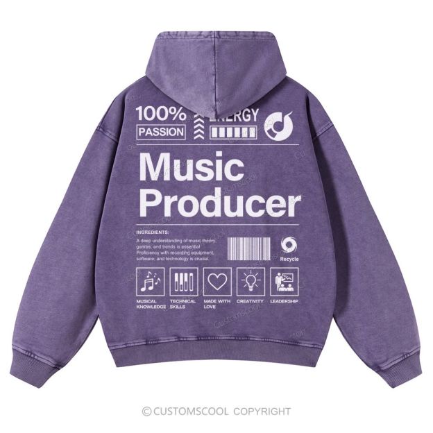 Music Producer Casual Washed Hoodie Customscool