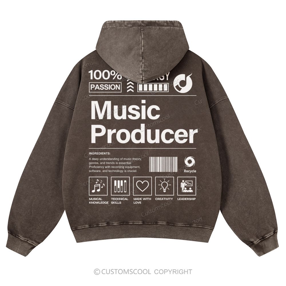 Music Producer Casual Washed Hoodie Customscool