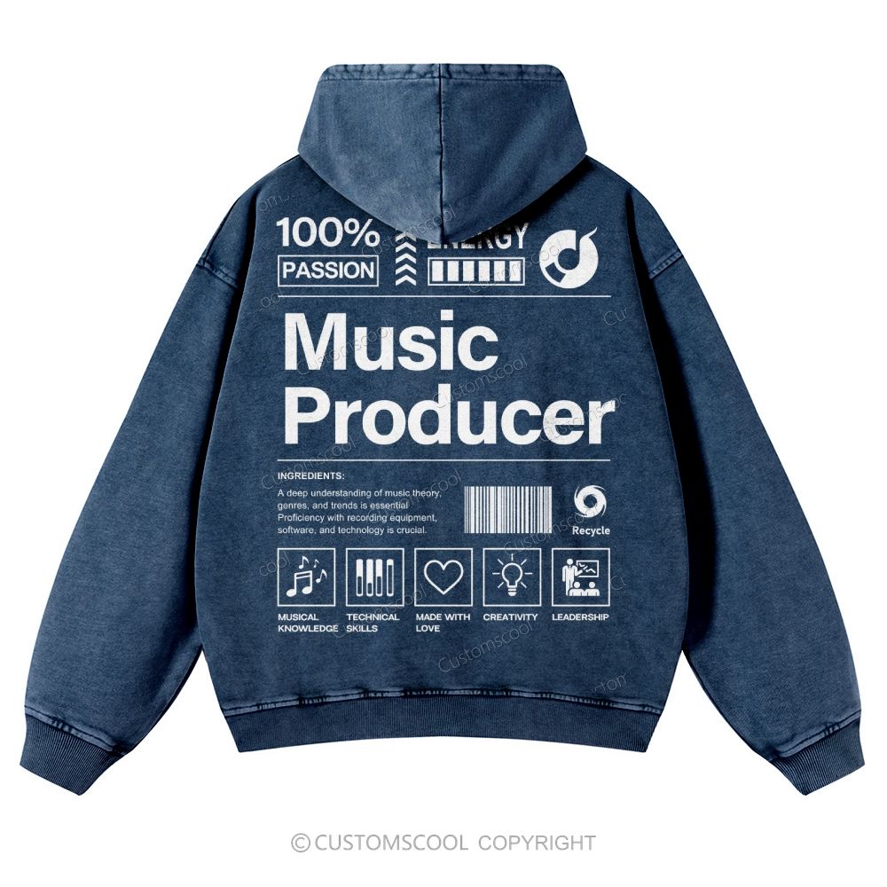 Music Producer Casual Washed Hoodie Customscool