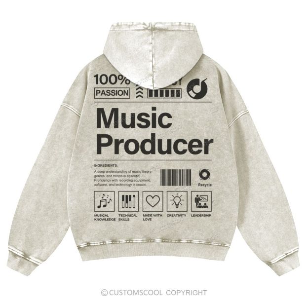 Music Producer Casual Washed Hoodie Customscool