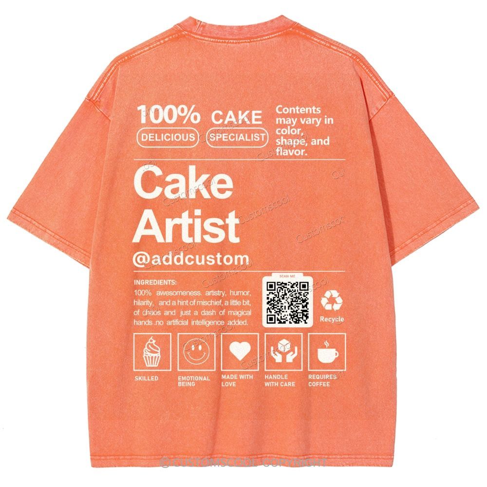 Cake Artist Addcustom QR Code Unisex Fit Washed T-Shirt Customscool