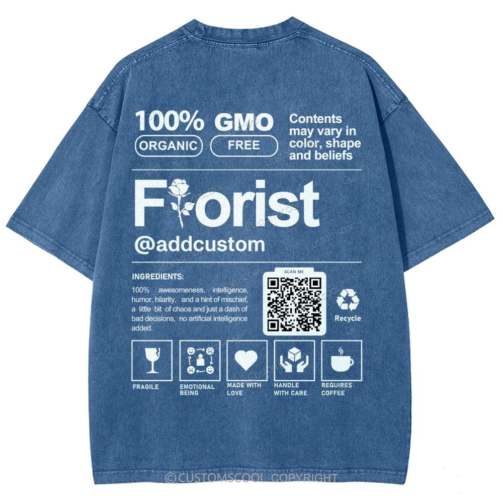 Florist Addcustom QR Code Unisex Fit Washed T-Shirt Customscool
