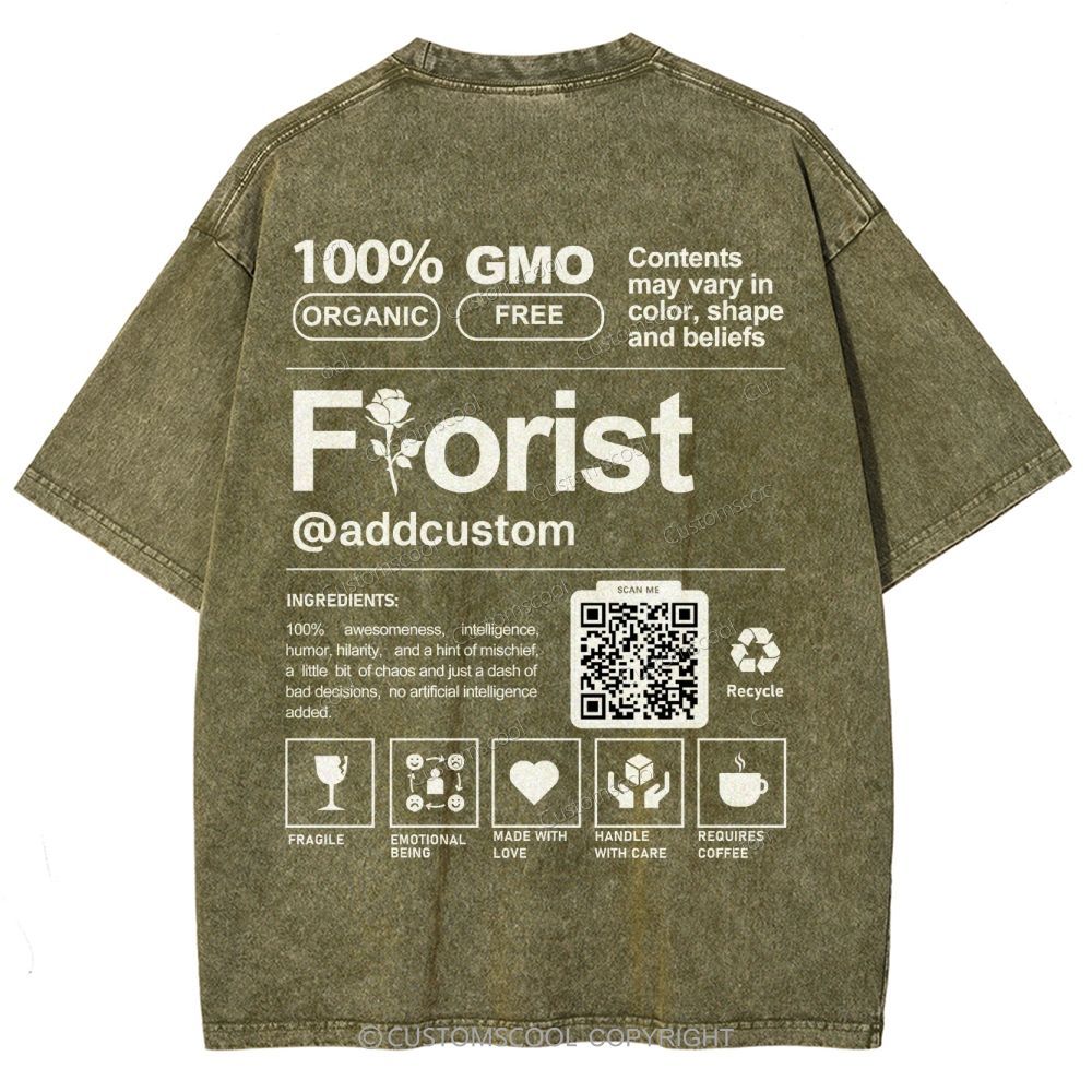 Florist Addcustom QR Code Unisex Fit Washed T-Shirt Customscool