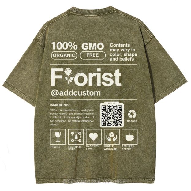 Florist Addcustom QR Code Unisex Fit Washed T-Shirt Customscool