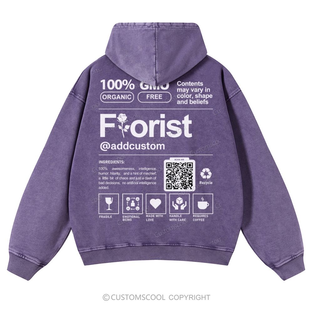 Florist Addcustom QR Code Casual Washed Hoodie