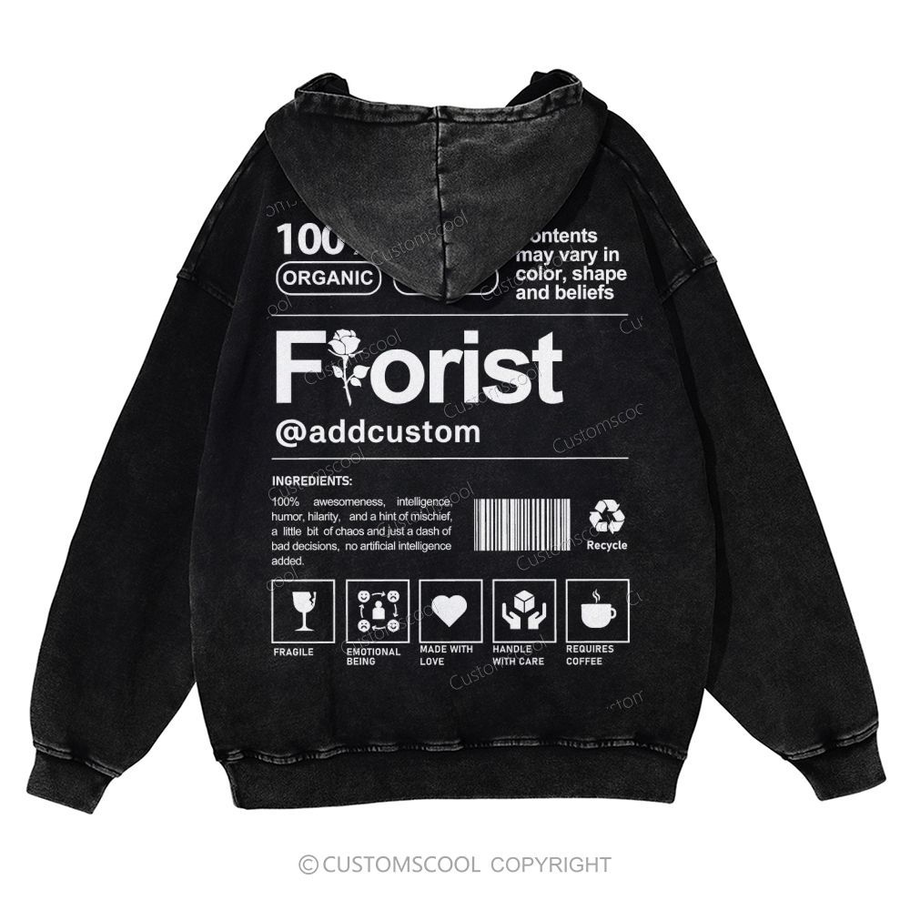 Florist Addcustom Casual Washed Hoodie Customscool