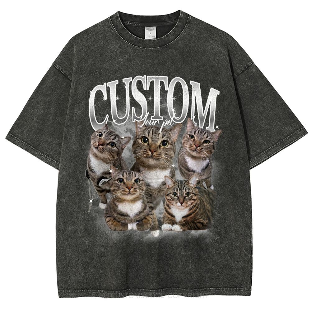 Custom Pet Photo Comfort Unisex Fit Washed T-Shirt