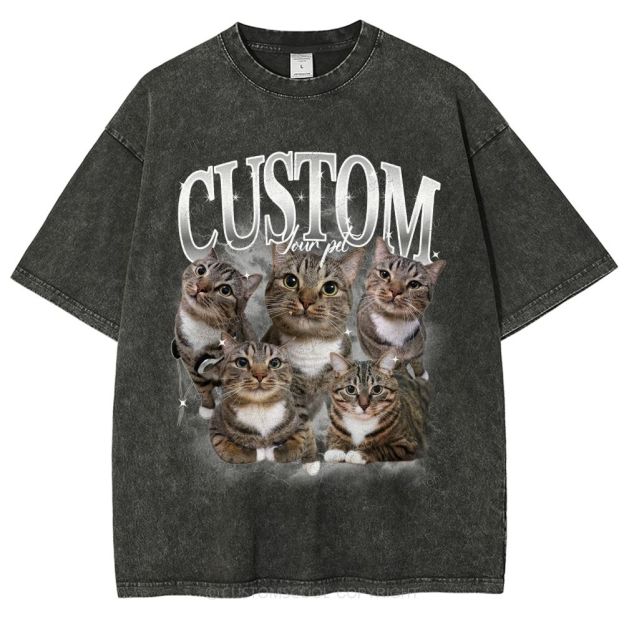 Custom Pet Photo Comfort Unisex Fit Washed T-Shirt Customscool
