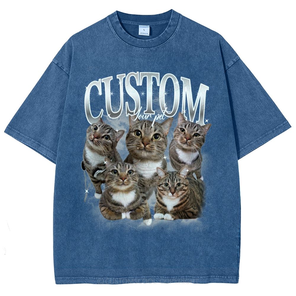 Custom Pet Photo Comfort Unisex Fit Washed T-Shirt Customscool